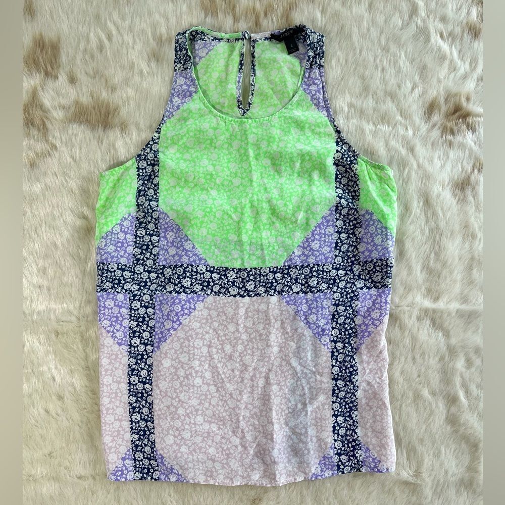J. Crew Green Lavender Floral Patchwork Sleeveless Top
